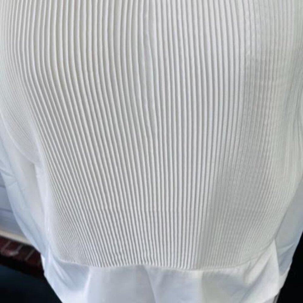 VTG NICOLA White Embellished Blouse Women’s 12 White Pearls Pleated Elegant - Picture 6 of 10